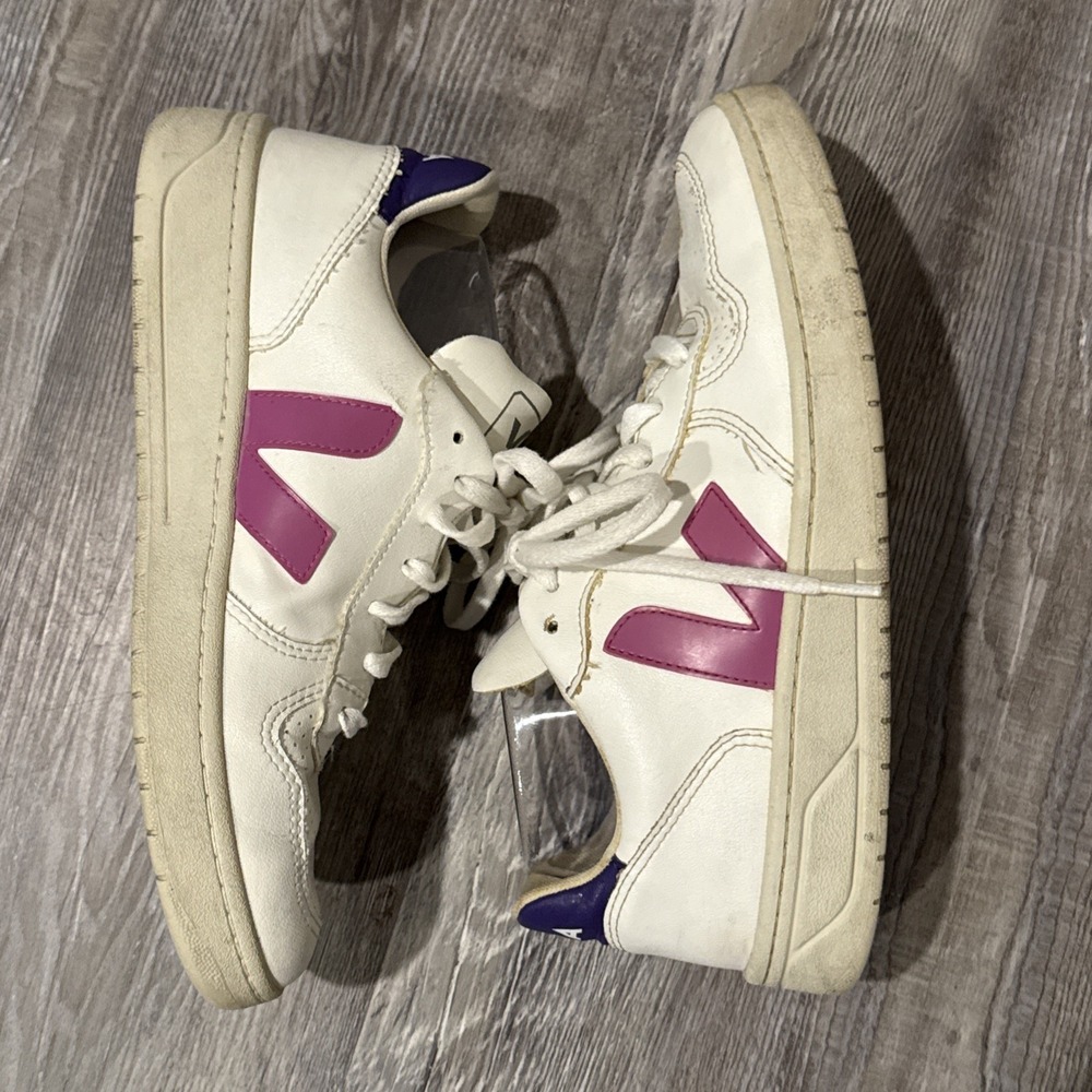 Veja V-10 White Pink Purple Leather Sneakers Women's Size 10 EUR 41 Casual